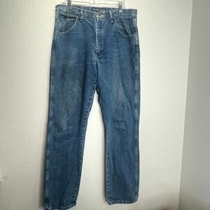 Wrangler George Strait Cowboy Cut Jeans Mens 35x36 Blue Denim Logo Relaxed Fit